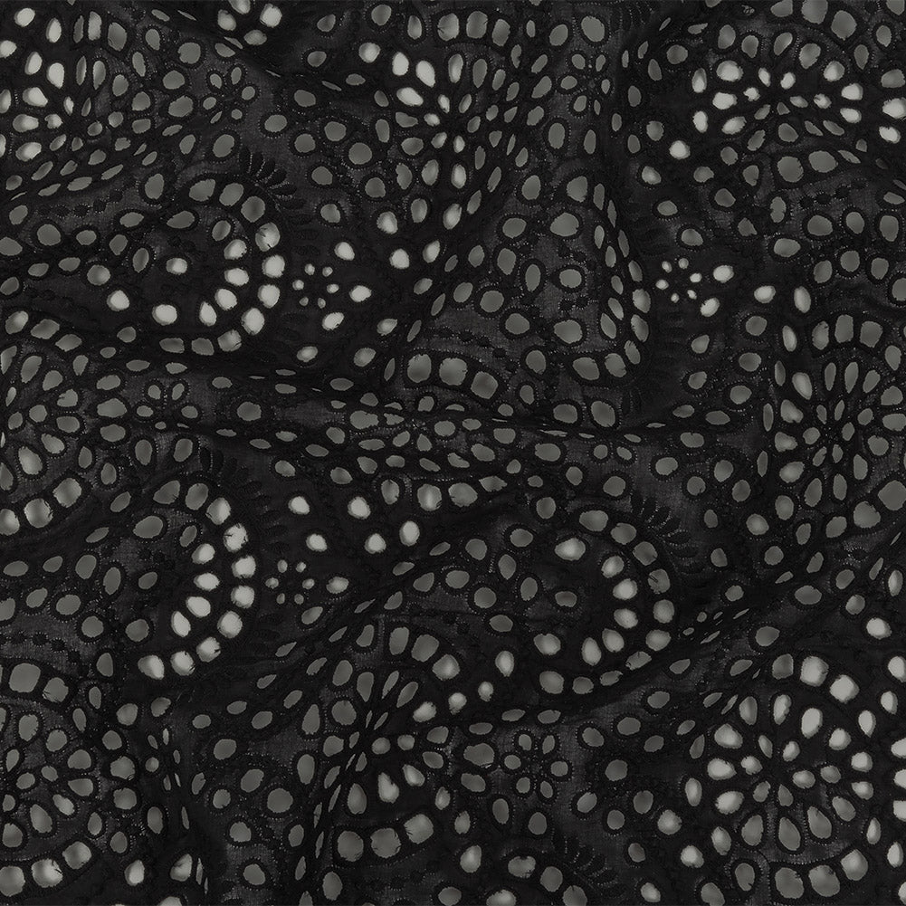 Famous Australian Designer Black Scalloped Embroidered Cotton Eyelet with Scalloped Edges