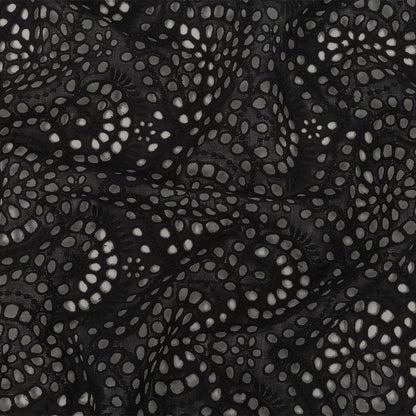 Famous Australian Designer Black Scalloped Embroidered Cotton Eyelet with Scalloped Edges