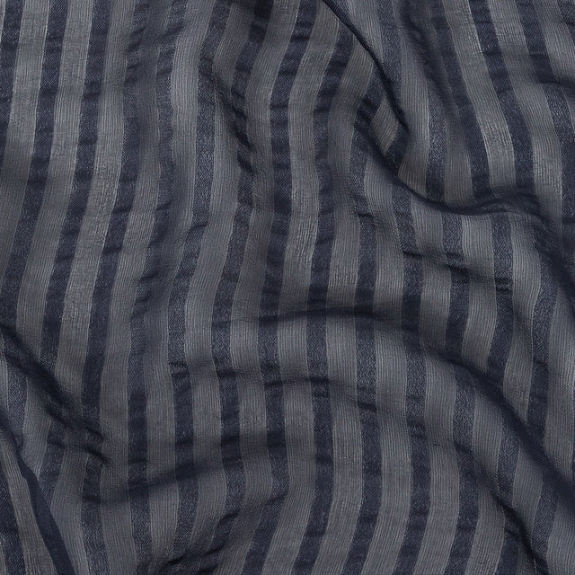 Famous Australian Designer Navy Silk Georgette with Twill Stripes