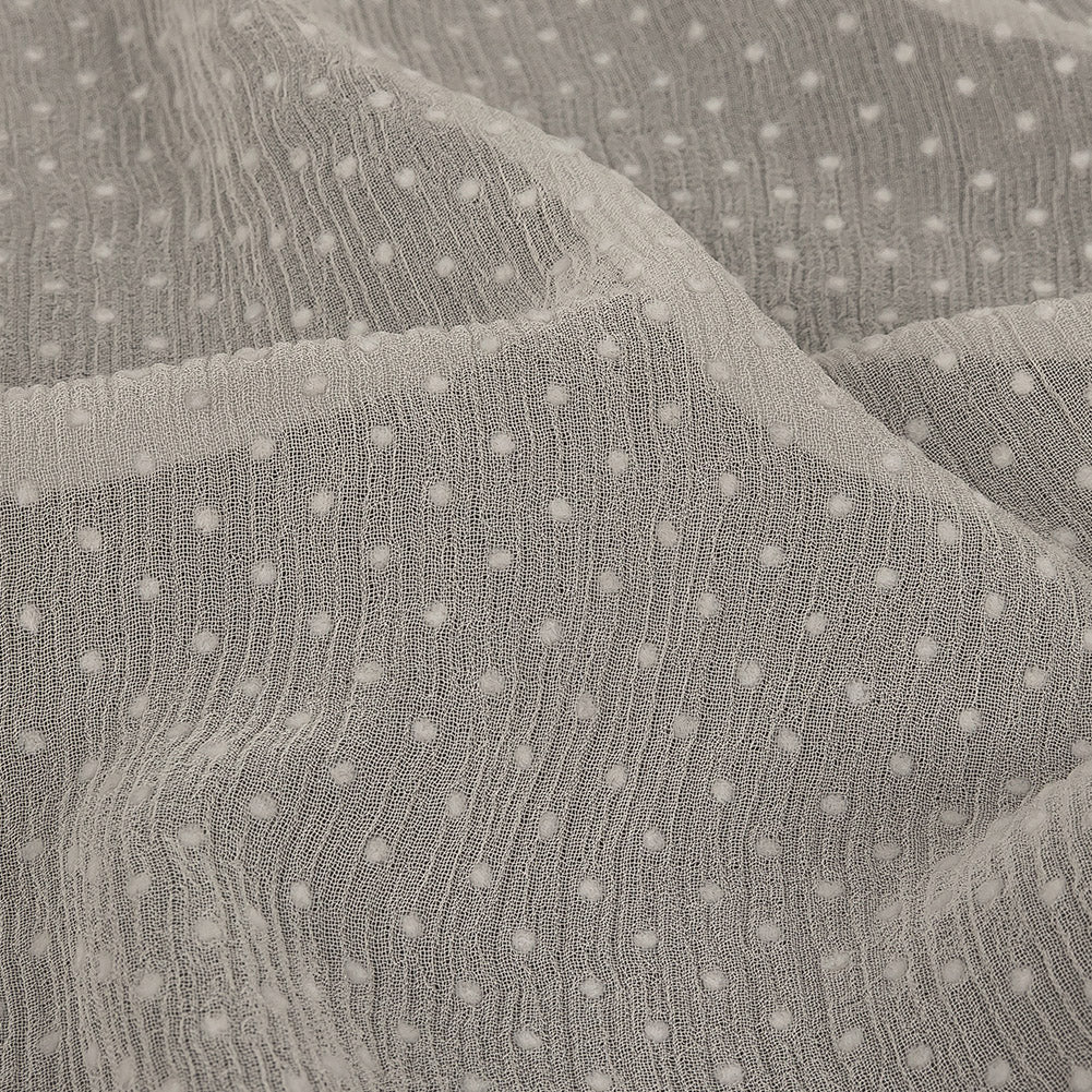 Famous Australian Designer Marshmallow Flocked Polka Dots Silk and Rayon Crinkled Chiffon Detail