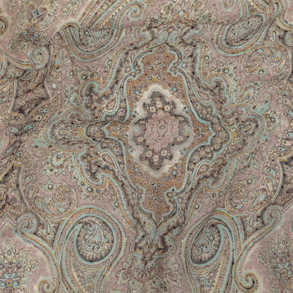 Famous Australian Designer Lotus, Gamboge and Baby Blue Paisley Printed Silk Georgette with Satin Polka Dots