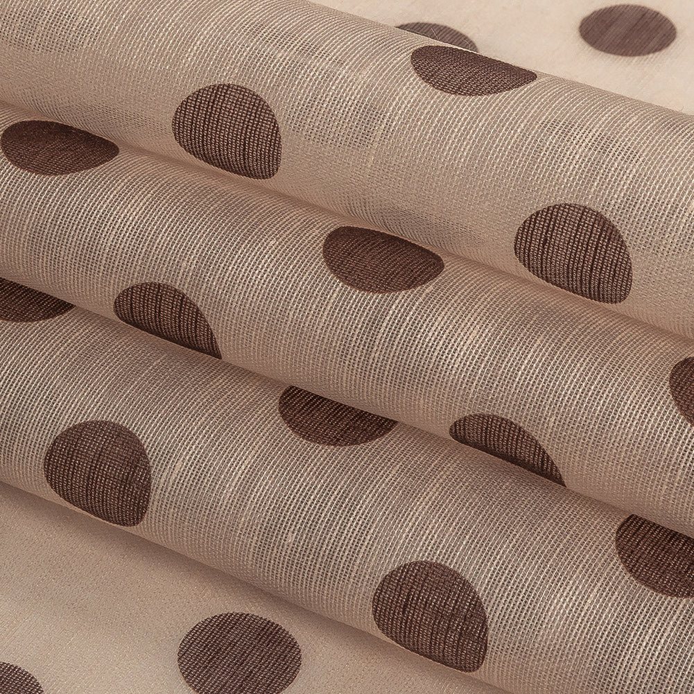 Famous Australian Designer Nude and Cocoa Polka Dotted Linen and Silk Organza Detail
