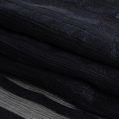 Famous Australian Designer French Navy Crinkled Silk Chiffon with Twill Stripes Folded