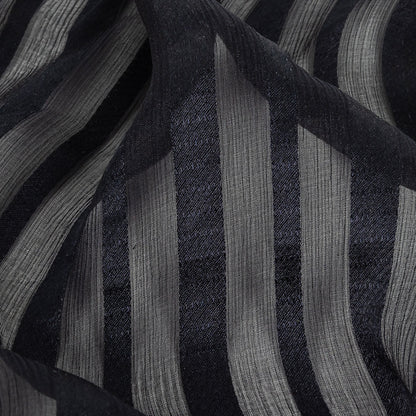 Famous Australian Designer French Navy Crinkled Silk Chiffon with Twill Stripes Detail