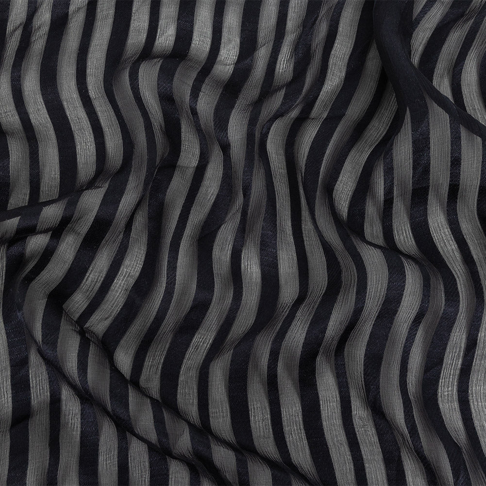 Famous Australian Designer French Navy Crinkled Silk Chiffon with Twill Stripes