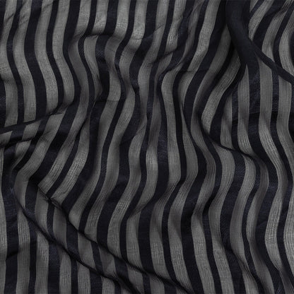Famous Australian Designer French Navy Crinkled Silk Chiffon with Twill Stripes