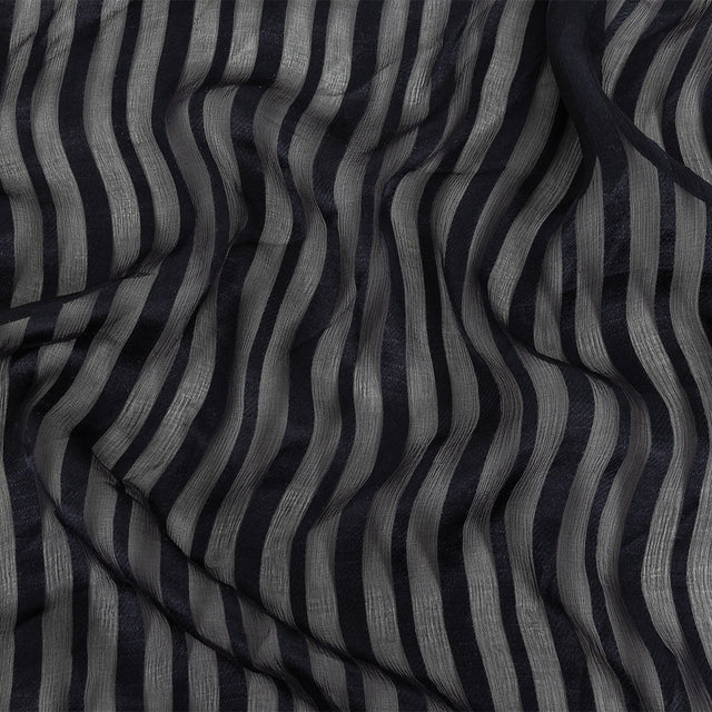 Famous Australian Designer French Navy Crinkled Silk Chiffon with Twill Stripes