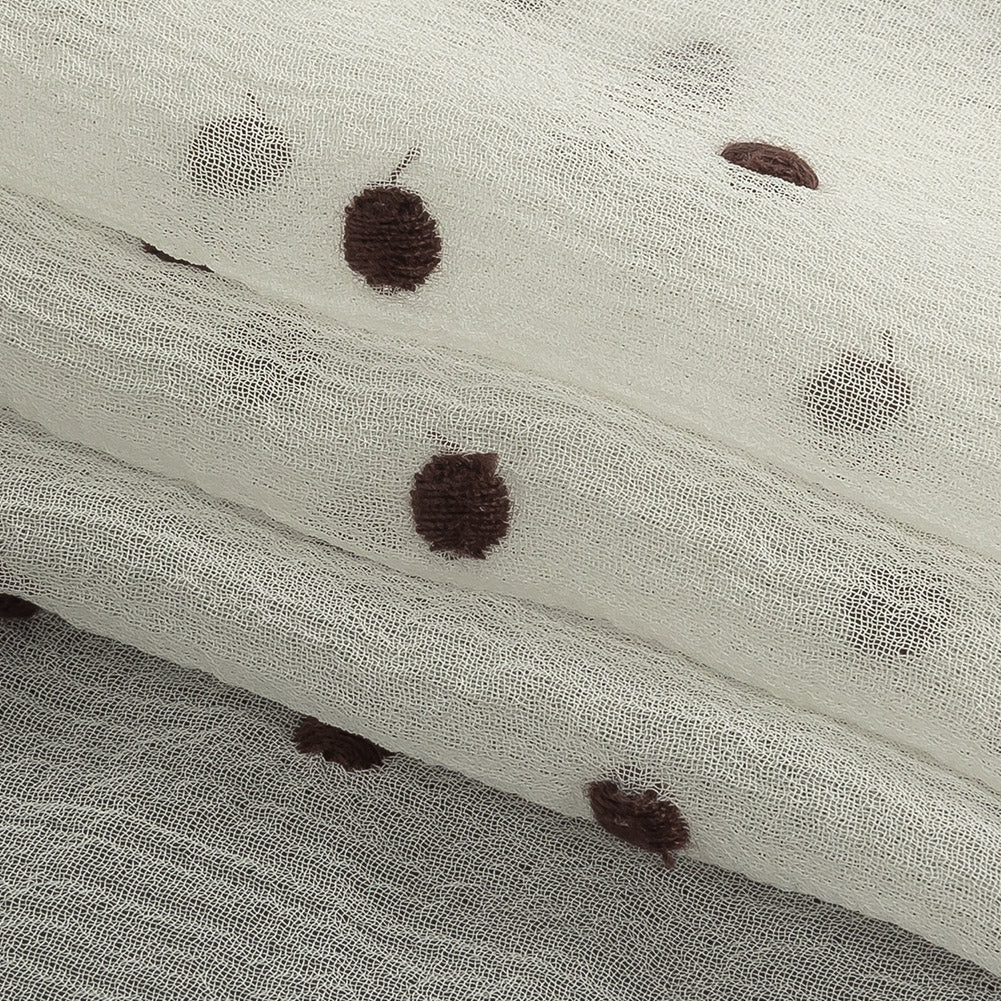 Famous Australian Designer Coconut Milk and Chocolate Embroidered Dots Crinkled Silk Georgette Folded