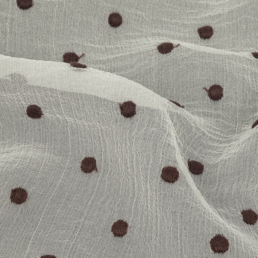 Famous Australian Designer Coconut Milk and Chocolate Embroidered Dots Crinkled Silk Georgette Detail