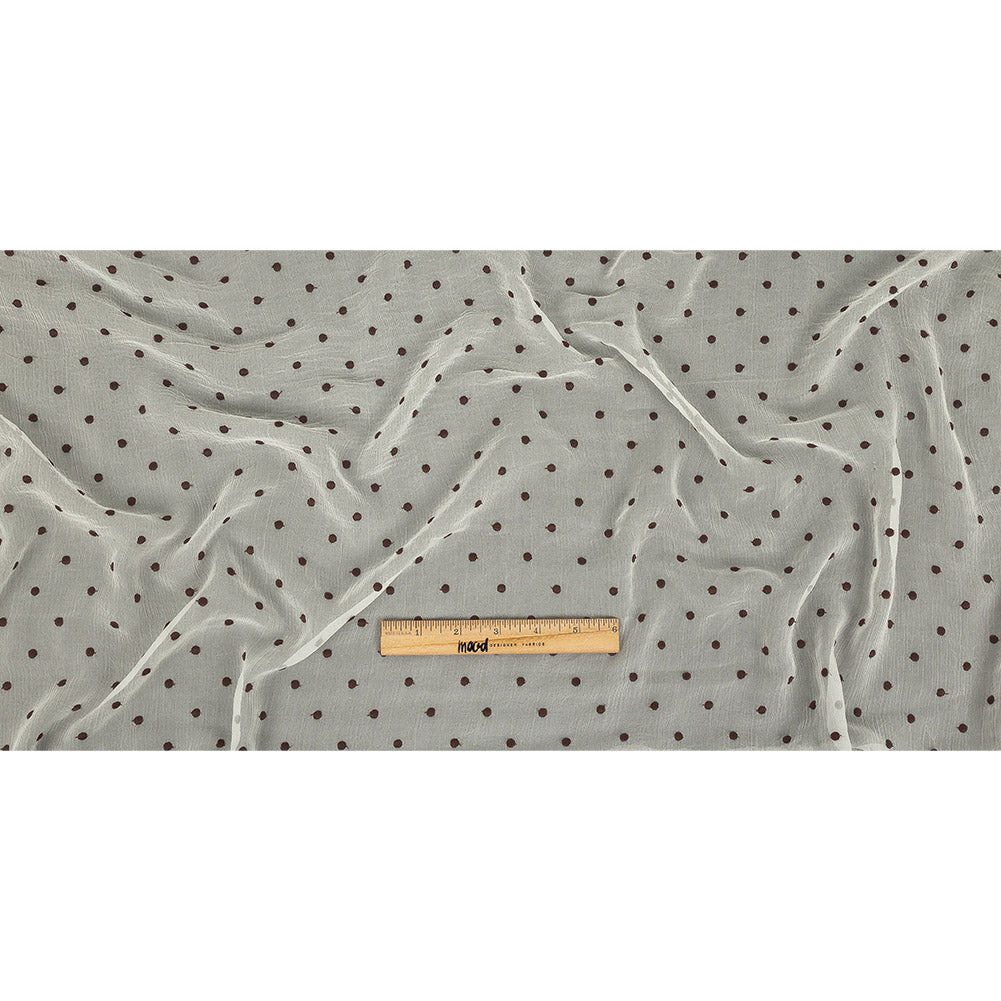 Famous Australian Designer Coconut Milk and Chocolate Embroidered Dots Crinkled Silk Georgette Full