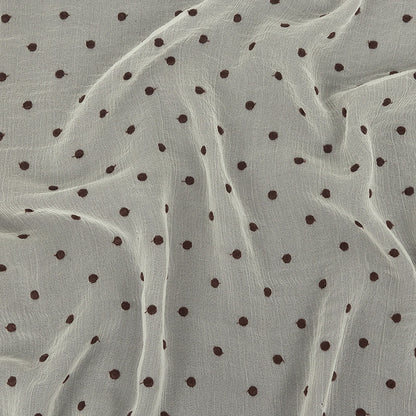 Famous Australian Designer Coconut Milk and Chocolate Embroidered Dots Crinkled Silk Georgette