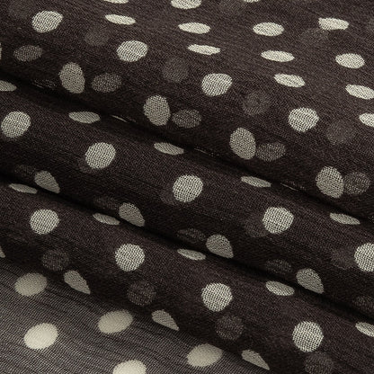 Famous Australian Designer Charcoal and Cannoli Cream Polka Dotted Crinkled Silk Chiffon Folded