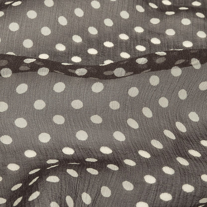 Famous Australian Designer Charcoal and Cannoli Cream Polka Dotted Crinkled Silk Chiffon Detail