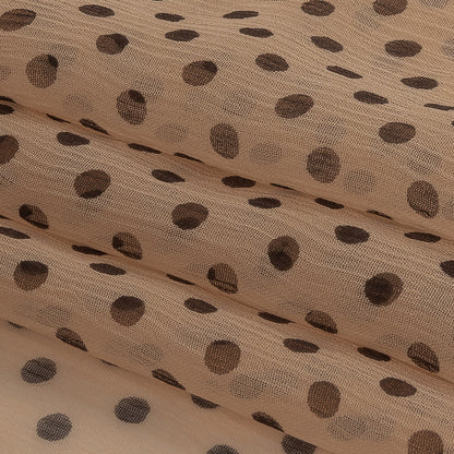 Famous Australian Designer Peach and Charcoal Polka Dotted Crinkled Silk Chiffon Folded