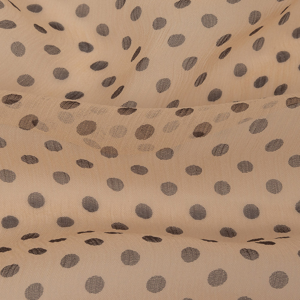 Famous Australian Designer Peach and Charcoal Polka Dotted Crinkled Silk Chiffon Detail