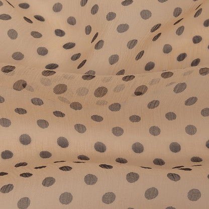 Famous Australian Designer Peach and Charcoal Polka Dotted Crinkled Silk Chiffon Detail