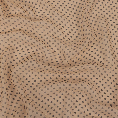 Famous Australian Designer Peach and Charcoal Polka Dotted Crinkled Silk Chiffon