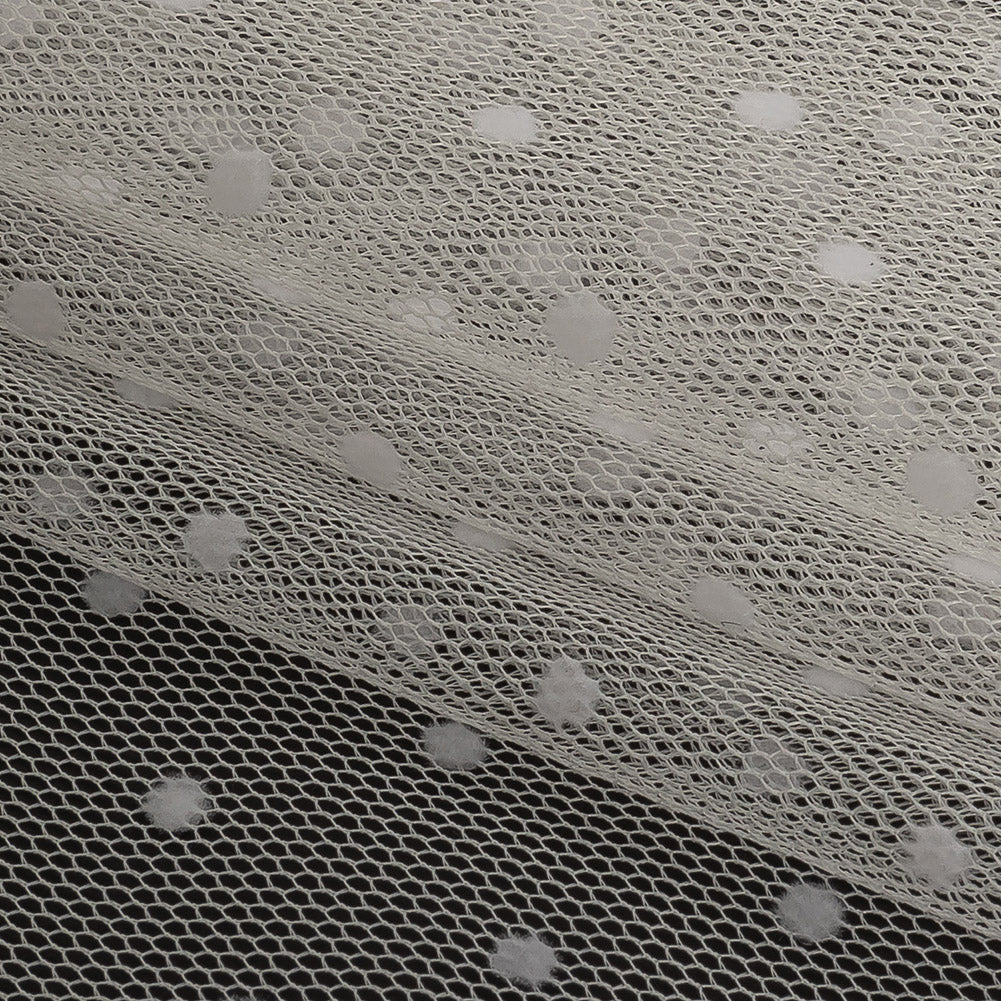 Famous Australian Designer Cream Flocked Dots Polyester Mesh Folded