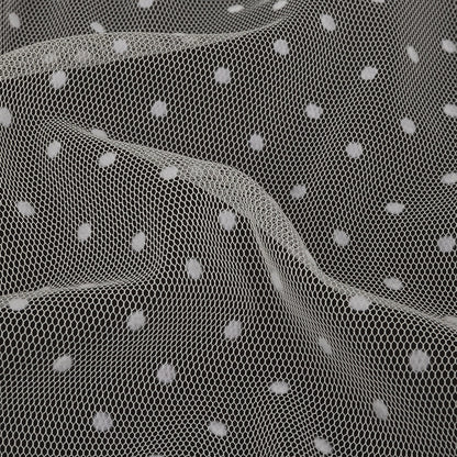 Famous Australian Designer Cream Flocked Dots Polyester Mesh Detail