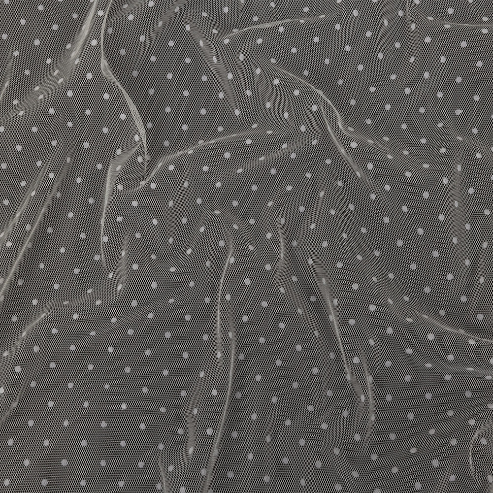 Famous Australian Designer Cream Flocked Dots Polyester Mesh