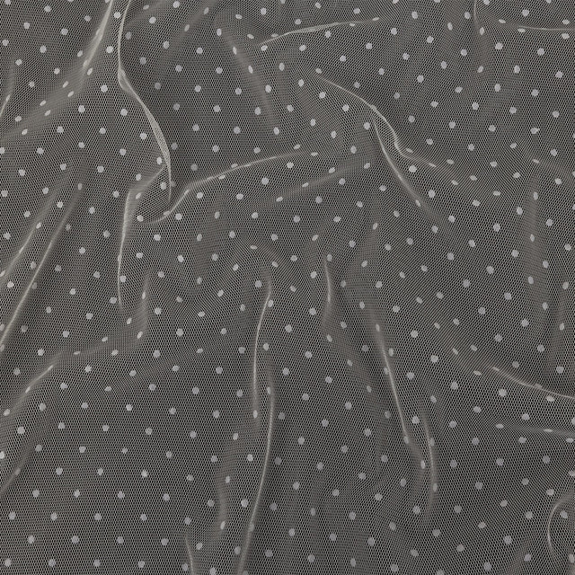 Famous Australian Designer Cream Flocked Dots Polyester Mesh