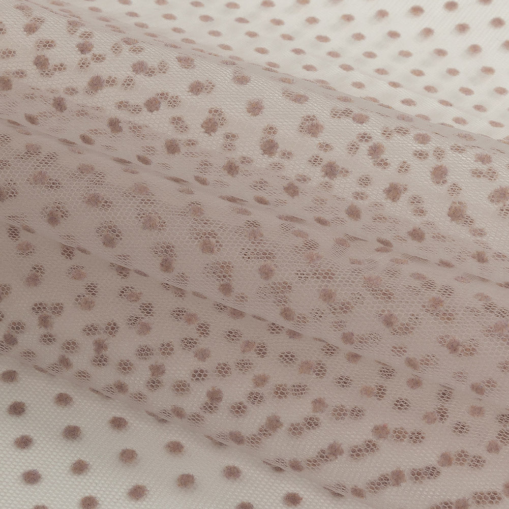 Famous Australian Designer Rustic Lilac Flocked Dots Polyester Mesh Folded