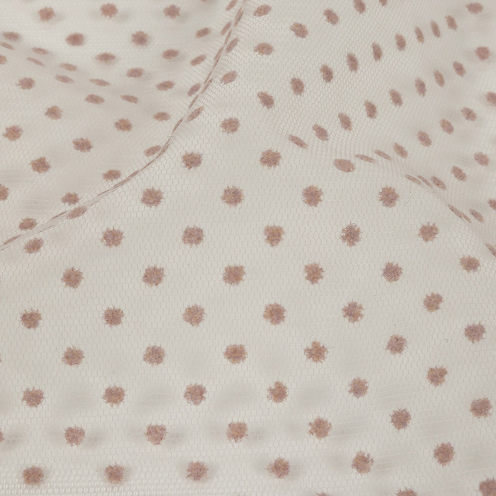 Famous Australian Designer Rustic Lilac Flocked Dots Polyester Mesh Detail