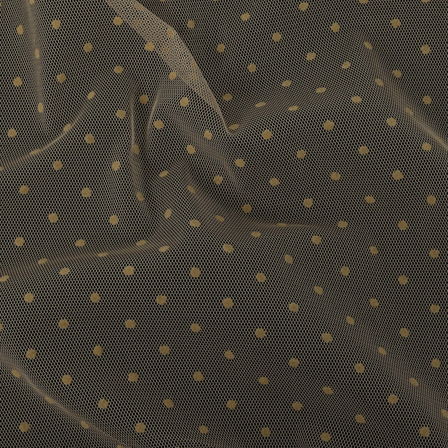 Famous Australian Designer Tea Polyester Mesh with Flocked Polka Dots