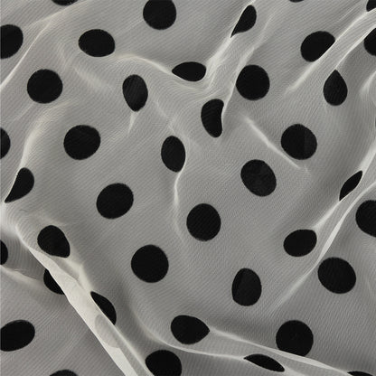 Famous Australian Designer Cloud Dancer White Polyester Chiffon with Large Black Woven Polka Dots