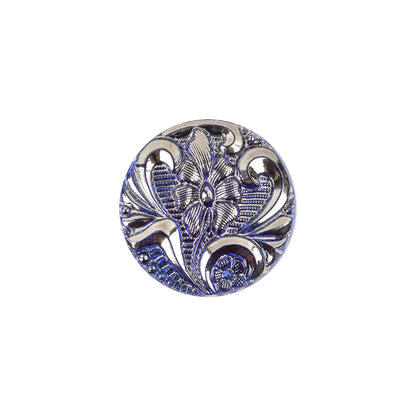 Cobalt Translucent Floral Shank Back Glass Button - 28L/18mm
