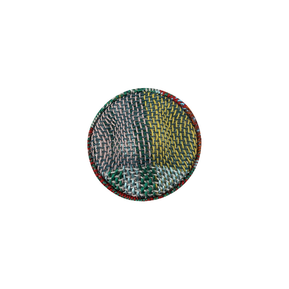 Red, Blue and Yellow Checks Dobby Fabric Covered Domed Cotton and Metal Sew On Button - 24L/15mm Detail