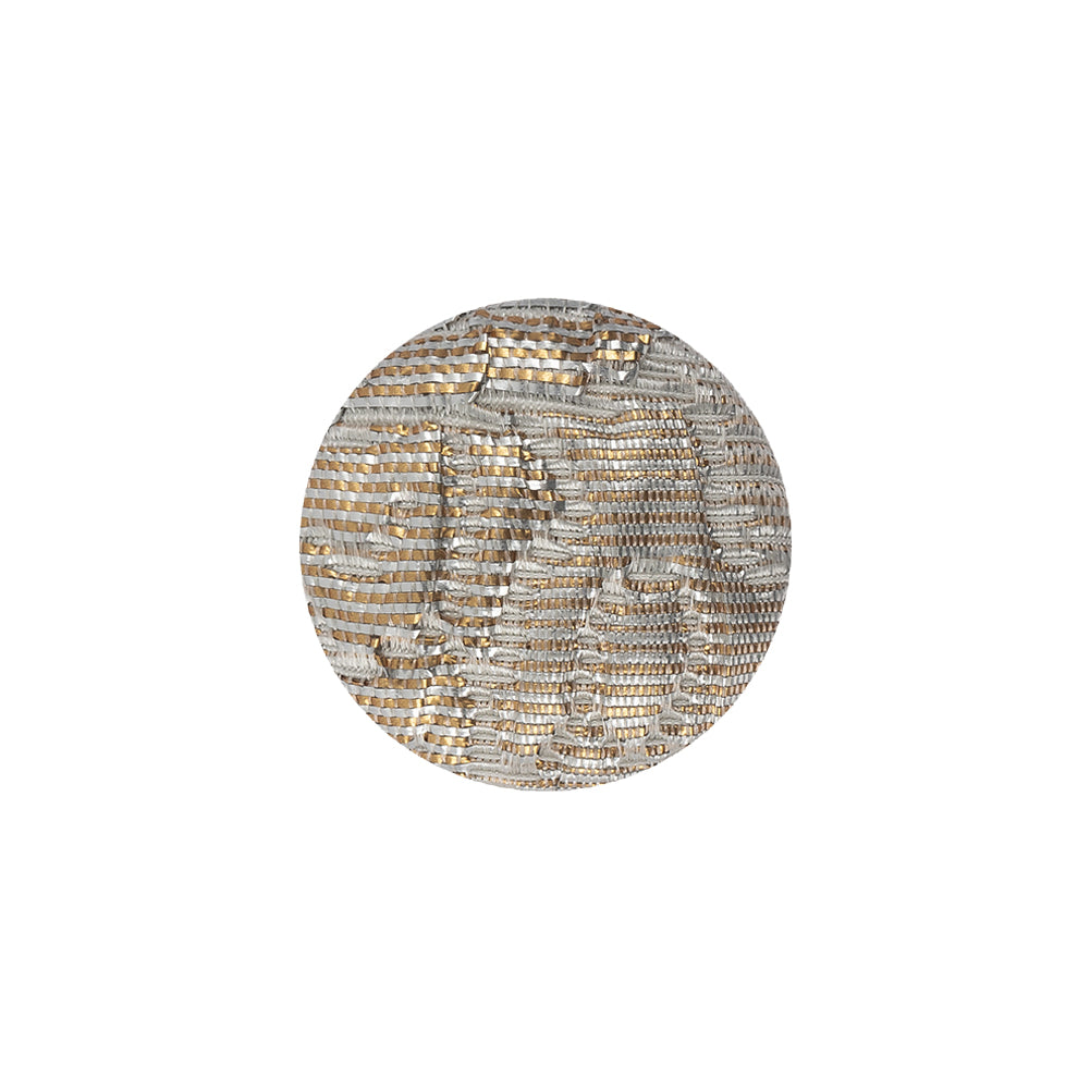 Golden Egg Lurex, Rainy Day and White Abstract Brocade Fabric Covered Shank Back Button - 30L/19mm