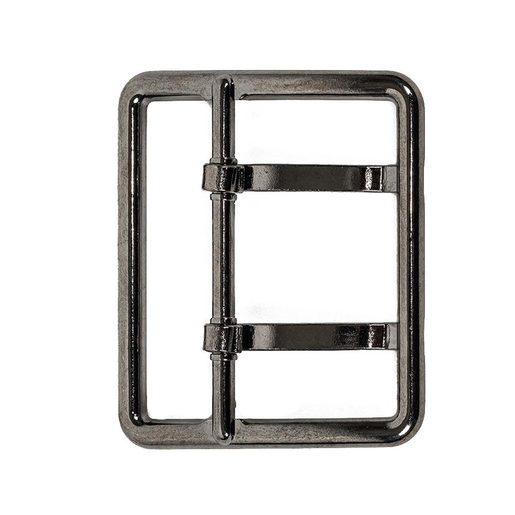Sturdy Gunmetal Double Tongue Buckle - 2.375 x 2.125" Detail