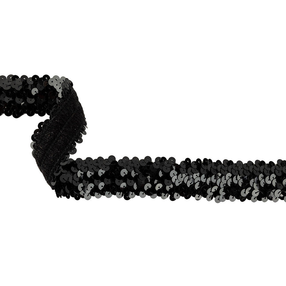 Black Stretch Sequins Trim - 1.25"