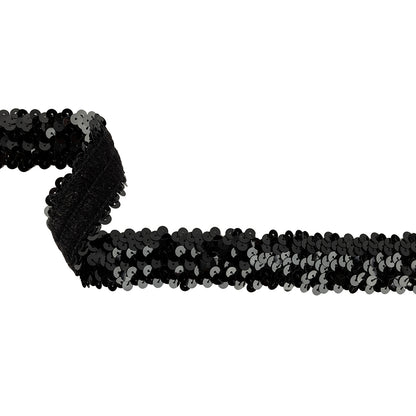 Black Stretch Sequins Trim - 1.25"