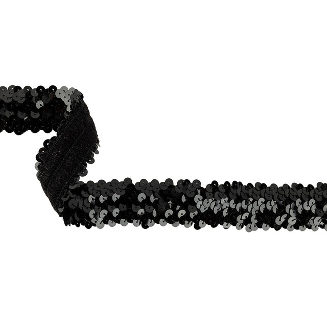 Black Stretch Sequins Trim - 1.25"