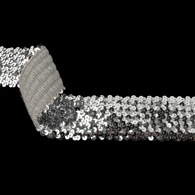 Silver Stretch Sequins Trim - 2.25"