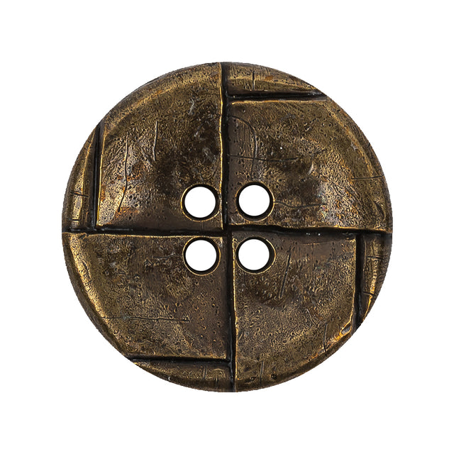 Italian Antique Brass Embossed Four Hole Saucer Button - 44L/28mm