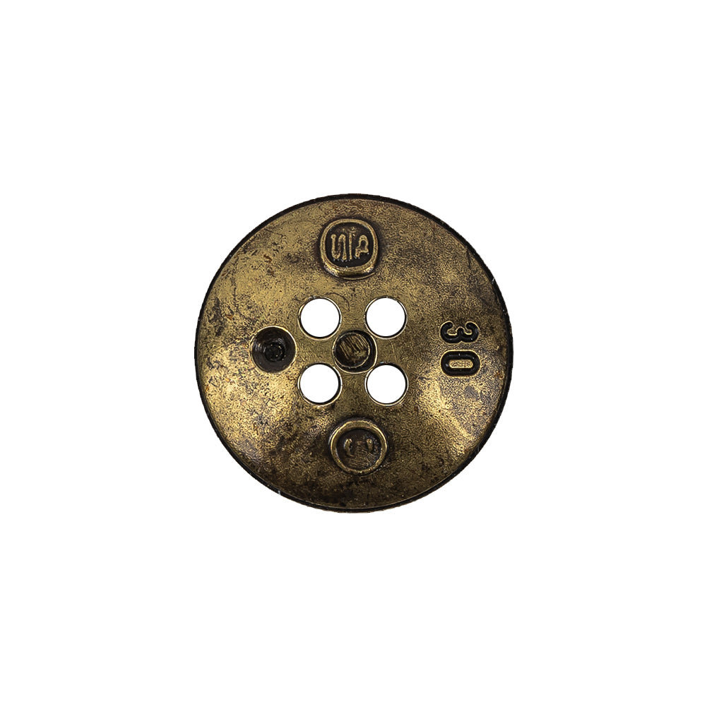 Italian Antique Brass Embossed Four Hole Saucer Button - 30L/19mm Detail