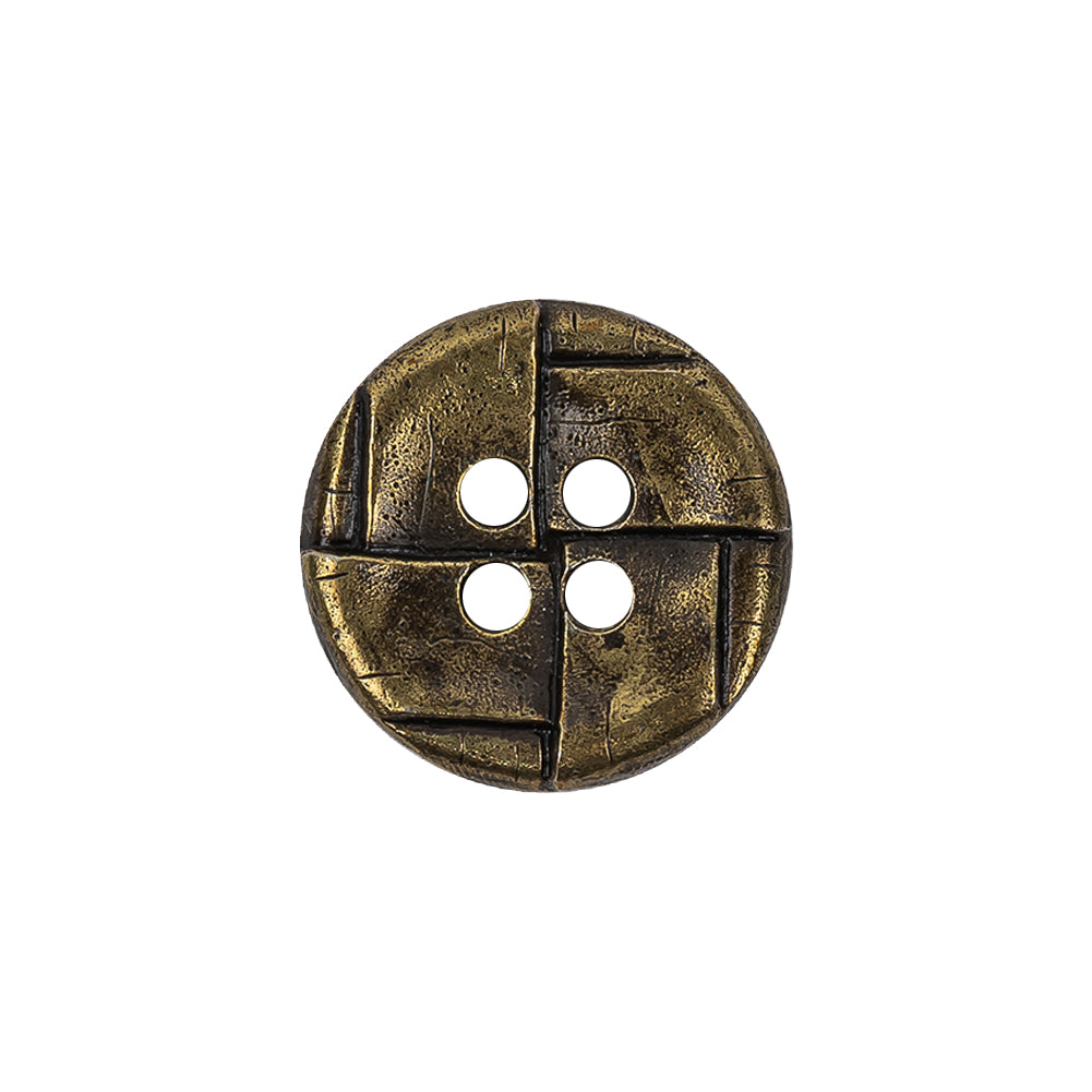 Italian Antique Brass Embossed Four Hole Saucer Button - 30L/19mm