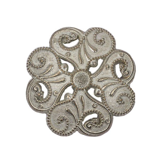Italian Silver Brass Floral Shank Back Button - 44L/28mm