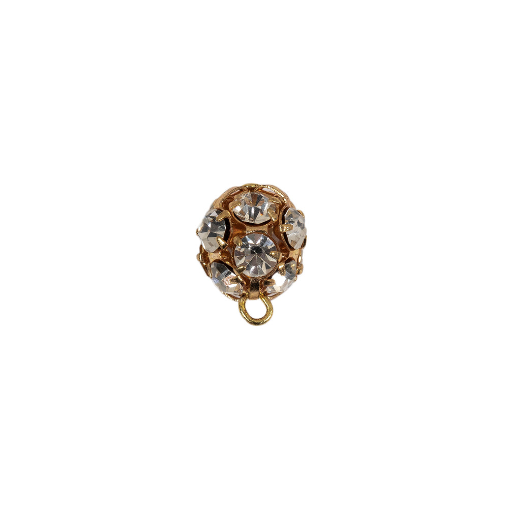 Vintage Crystal Rhinestones and Gold Metal Shank Back Ball Button - 17L/10.5mm Detail