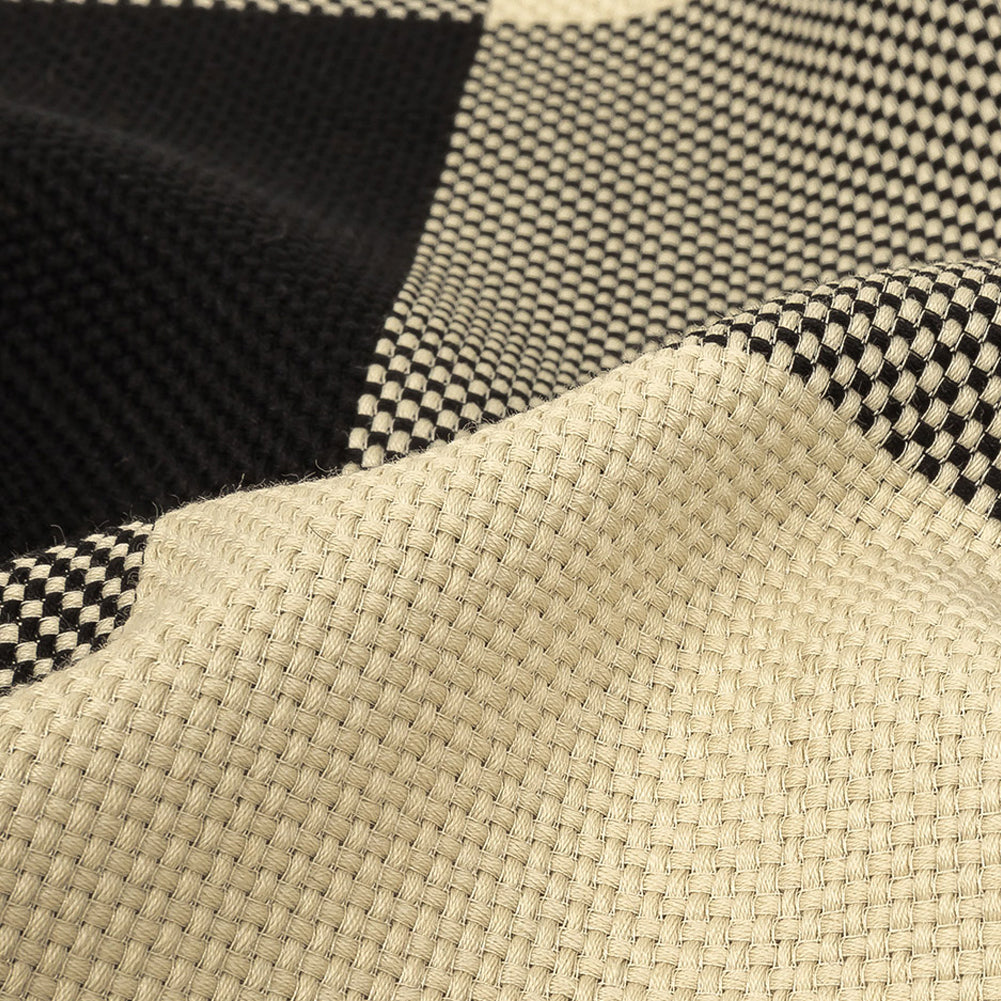 Italian Large-Scale Black and White Asparagus Buffalo Check Cotton Basketweave Detail