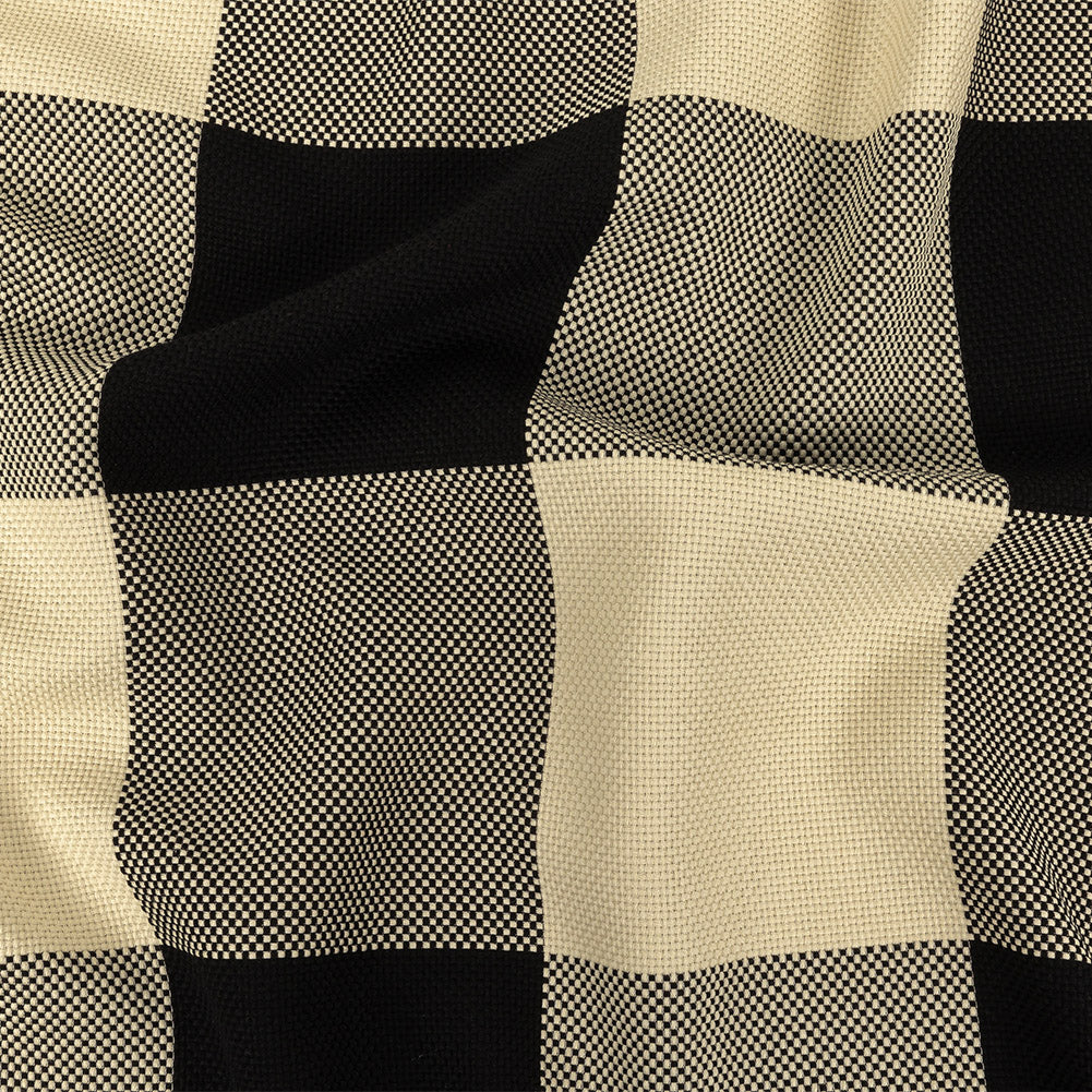 Italian Large-Scale Black and White Asparagus Buffalo Check Cotton Basketweave