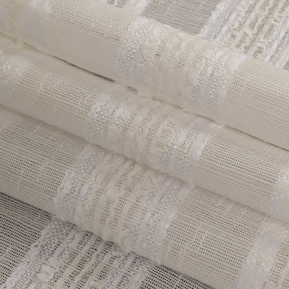 White Novelty Woven with Tactile Stripes Folded