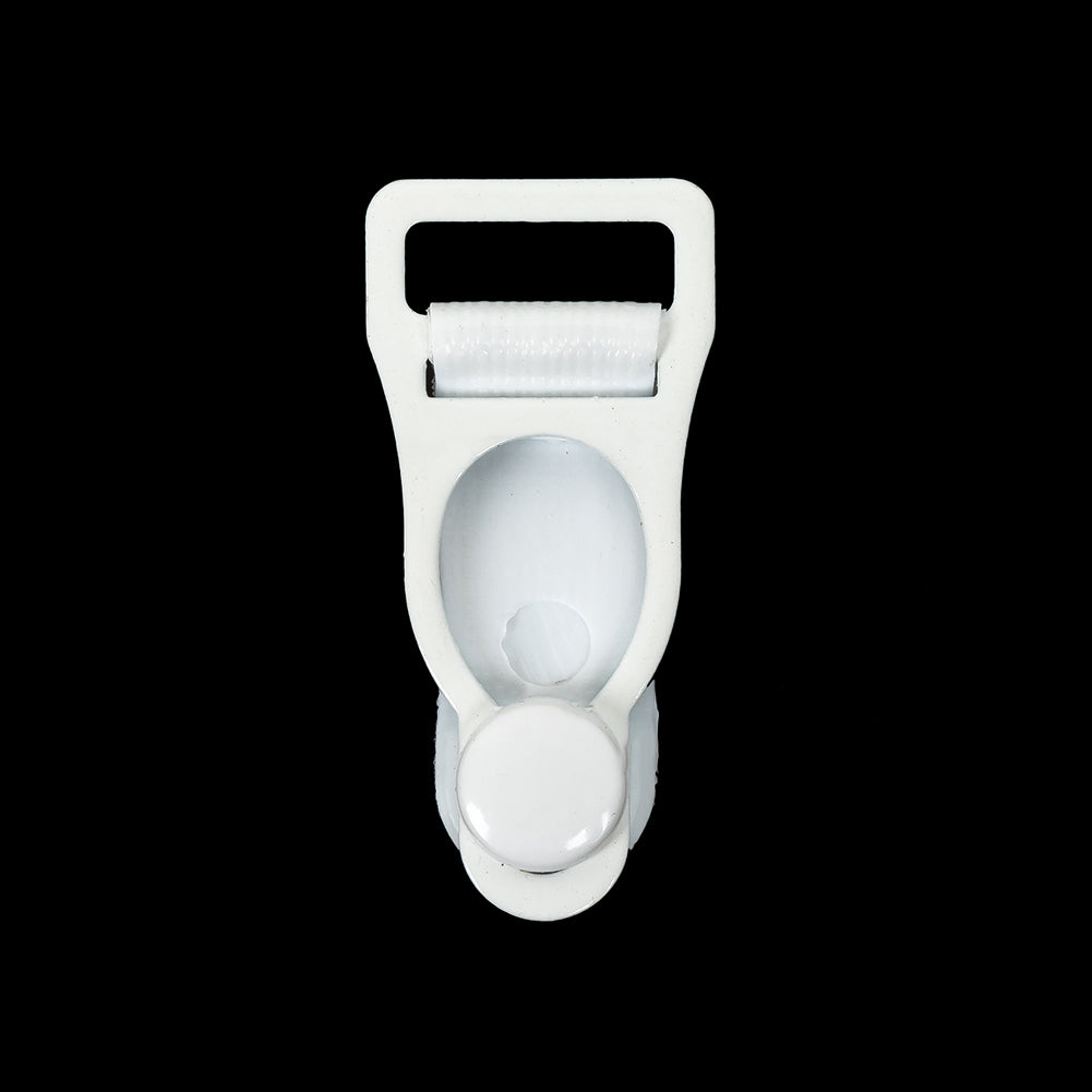 White Non-Detachable Plastic and Metal Garter Clip for 7/16" Strap