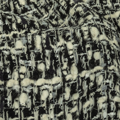 Alvin Valley Cannoli Cream, Black and Metallic Silver Boucled Wool Tweed Detail