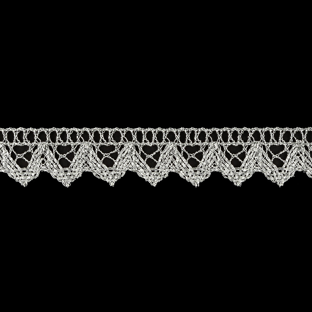Silver Lurex Geometric Scalloped Lace Trimming - 0.625" Detail