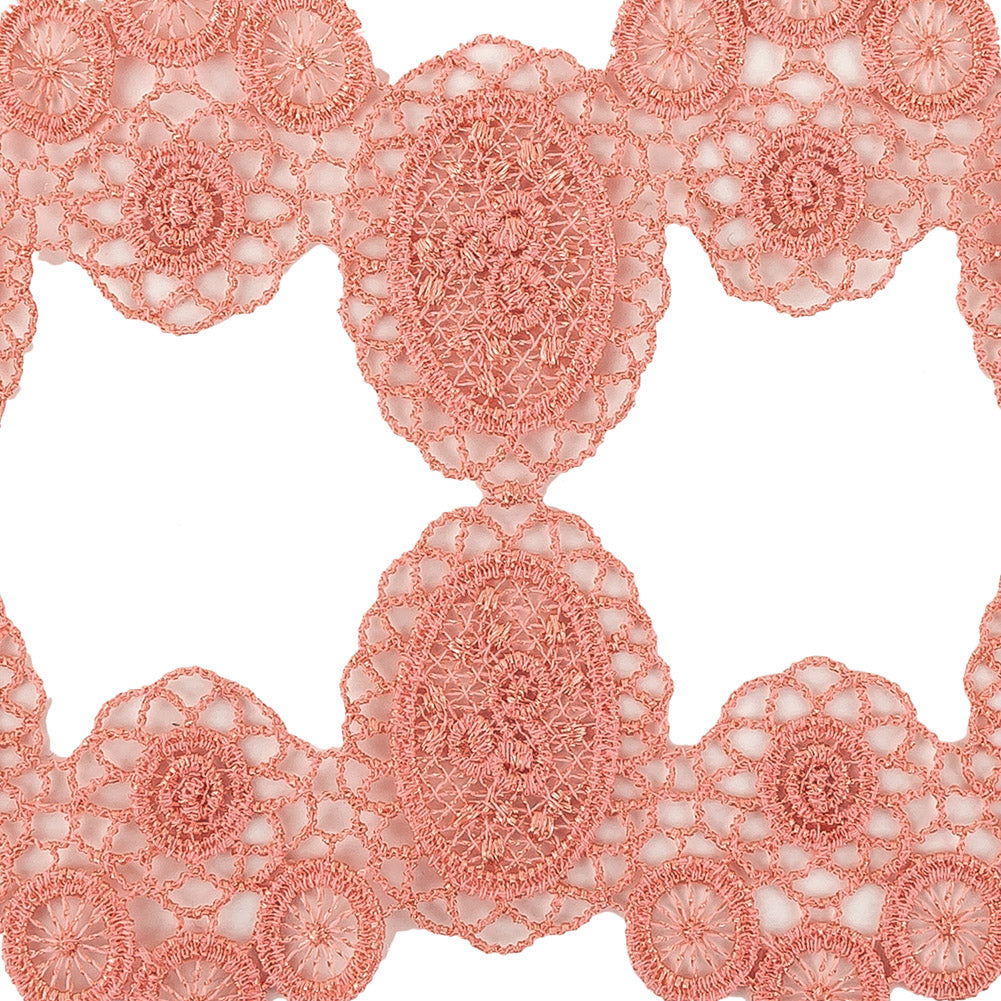 Salmon Pink Circles and Squares Lace Trimming - 3.75" Detail