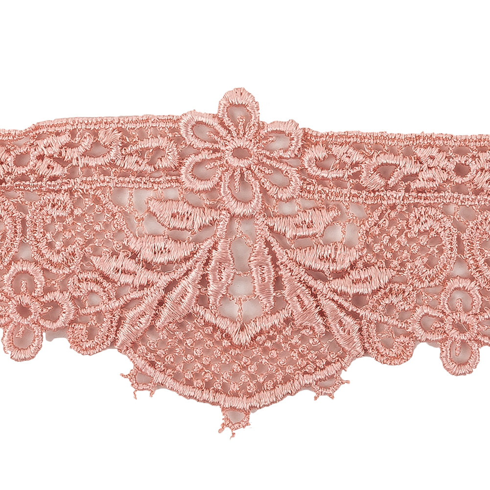 Salmon Pink Floral Lace Trimming - 2.375" Detail